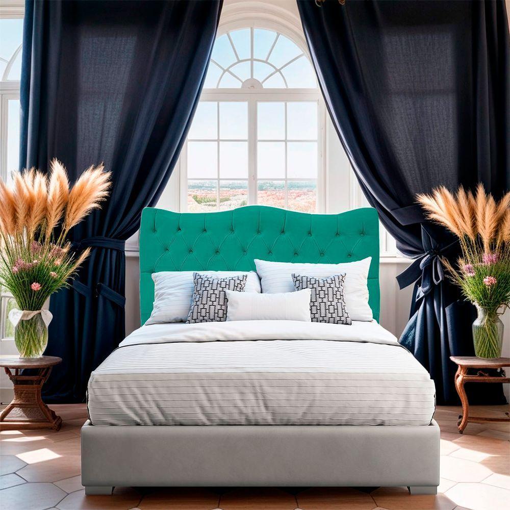 Cabeceira Casal Para Cama Box Estofada Dunas Veludo Cor Azul Claro - 6