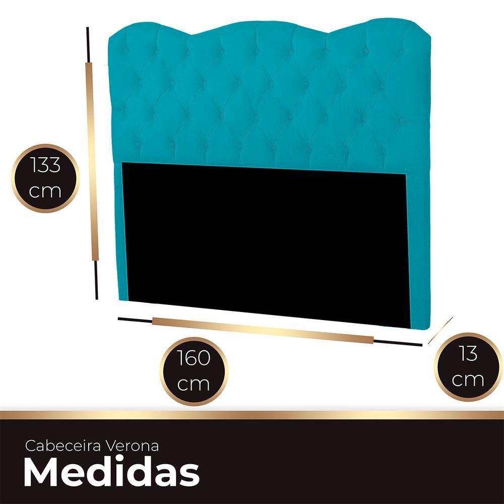 Cabeceira Casal Queen Estofada Para Cama Box Verona Veludo Cor Azul Claro - 2