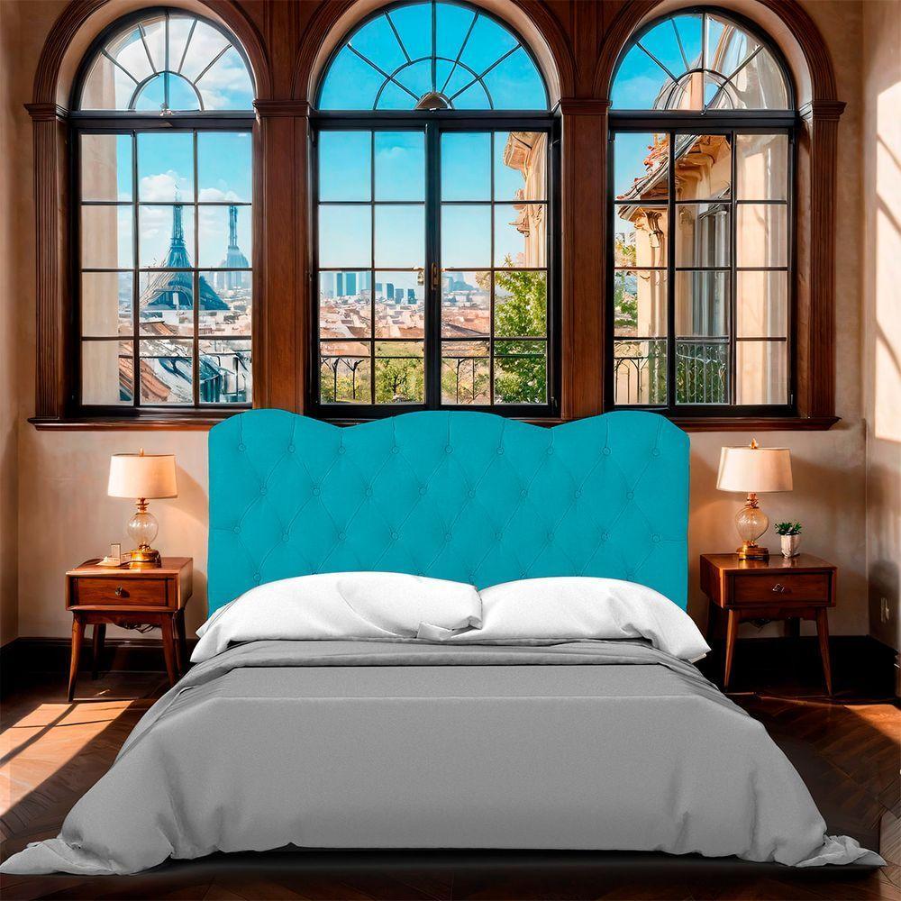 Cabeceira Casal Queen Estofada Para Cama Box Verona Veludo Cor Azul Claro - 6