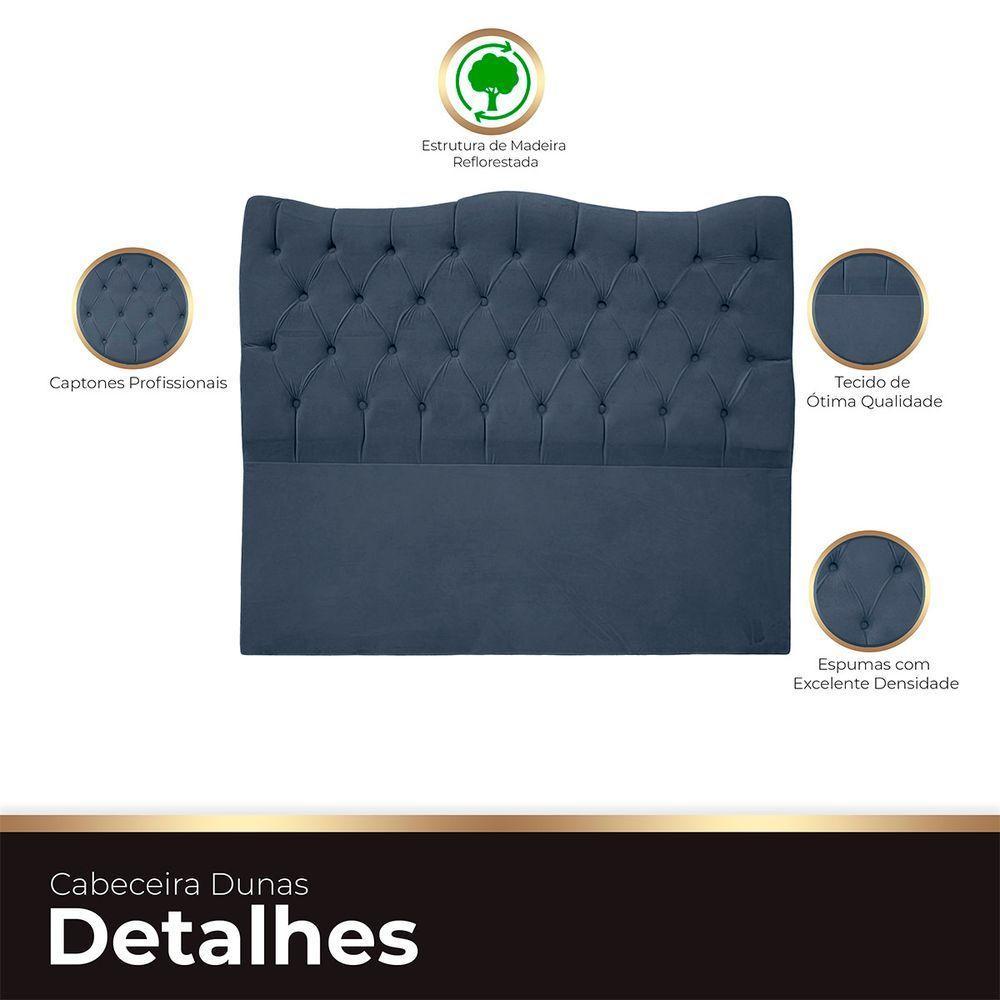 Cabeceira Casal Queen Para Cama Box Estofada Dunas Veludo Cor Azul Marinho - 3