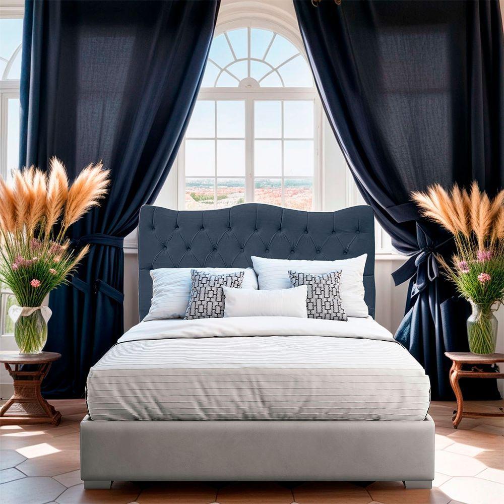 Cabeceira Casal Queen Para Cama Box Estofada Dunas Veludo Cor Azul Marinho - 6
