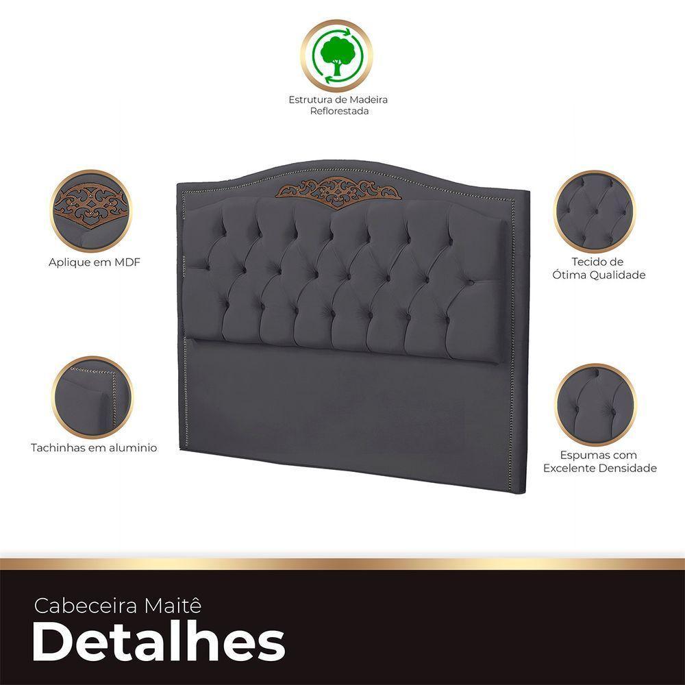 Cabeceira Casal Queen Estofada Para Cama Box Maitê Veludo Cinza Escuro - 4