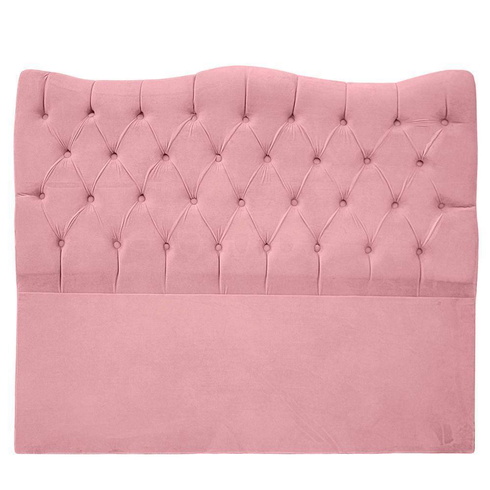 Cabeceira Casal Queen Para Cama Box Estofada Dunas Veludo Cor Rosa Bebe - 1