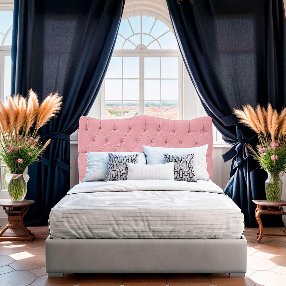 Cabeceira Casal Queen Para Cama Box Estofada Dunas Veludo Cor Rosa Bebe - 6