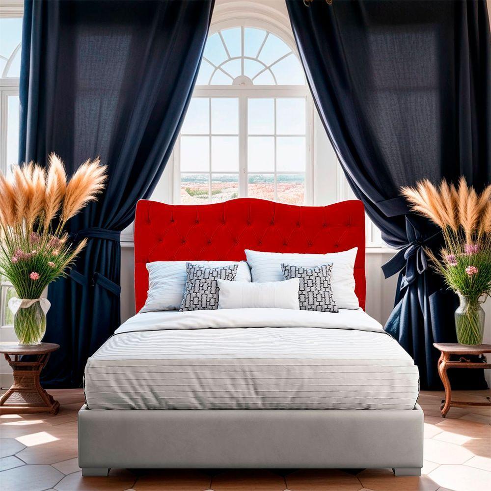 Cabeceira Casal Queen Para Cama Box Estofada Dunas Veludo Cor Vermelho - 6