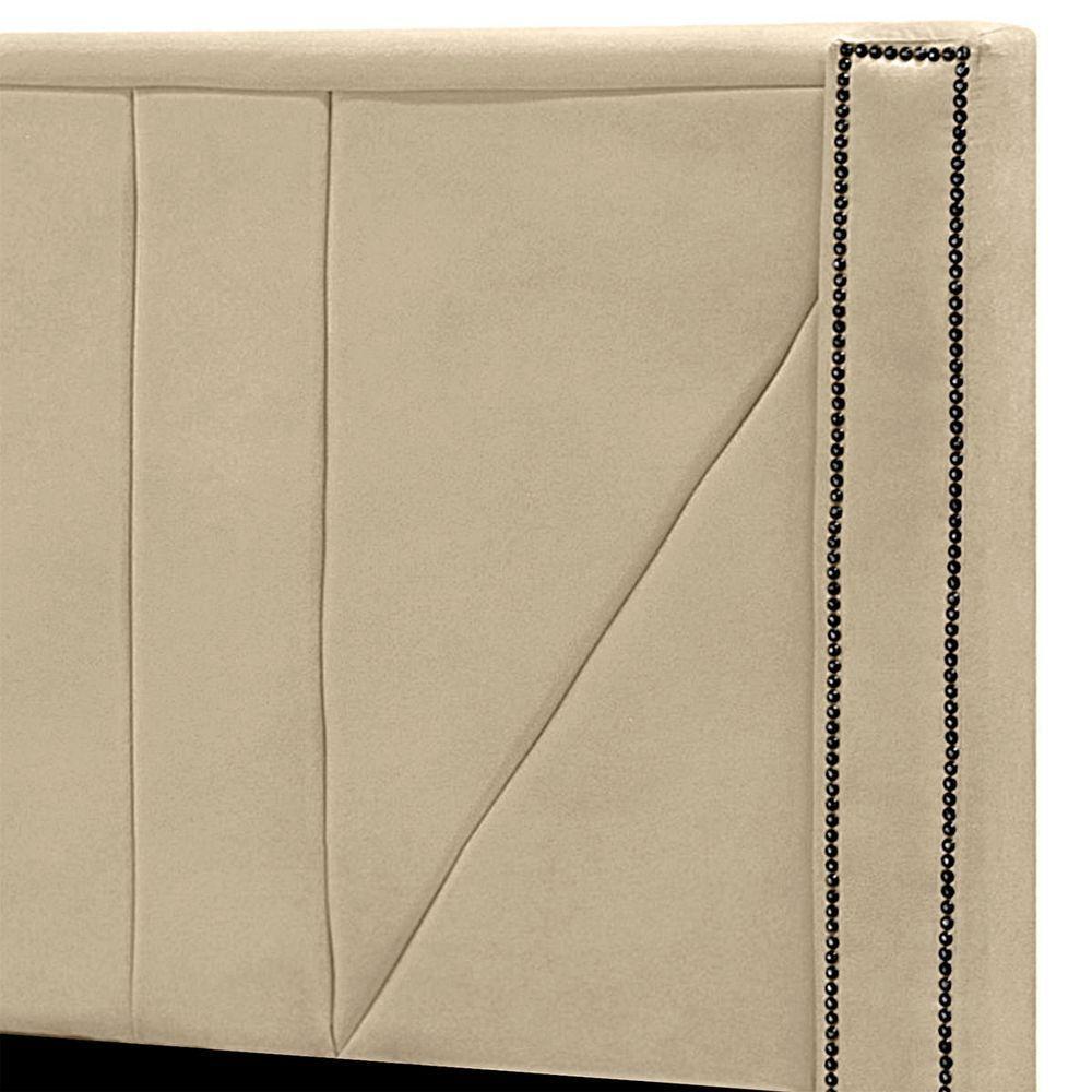 Cabeceira Casal Queen Estofada Para Cama Box Toronto Veludo Bege - 5