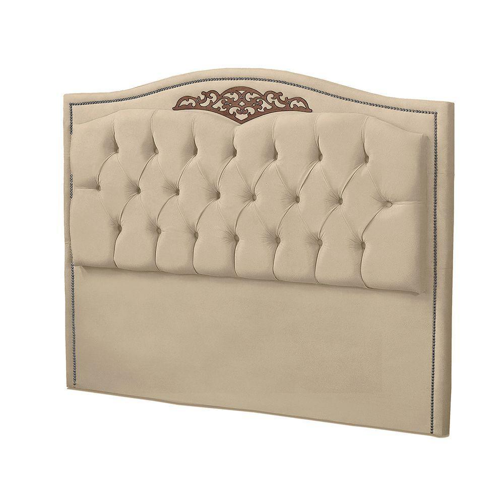 Cabeceira Casal Queen Estofada Para Cama Box Maitê Veludo Bege - 1