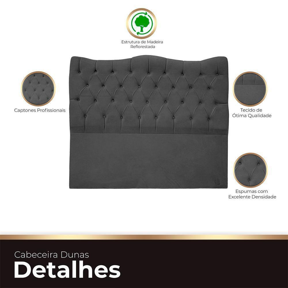 Cabeceira Casal Queen Para Cama Box Estofada Dunas Veludo Preto - 3