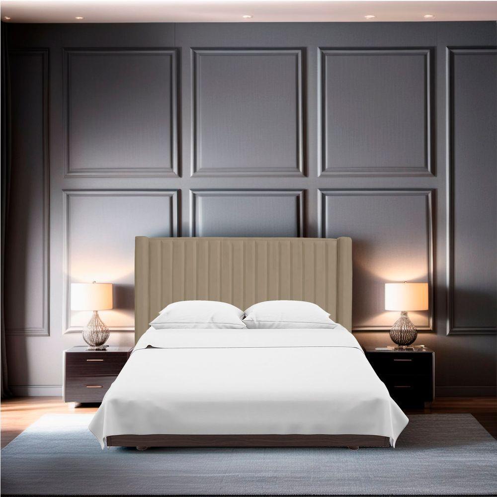 Cabeceira Casal Queen Size Estofada Para Cama Box Alicia Veludo Bege Escuro - 6
