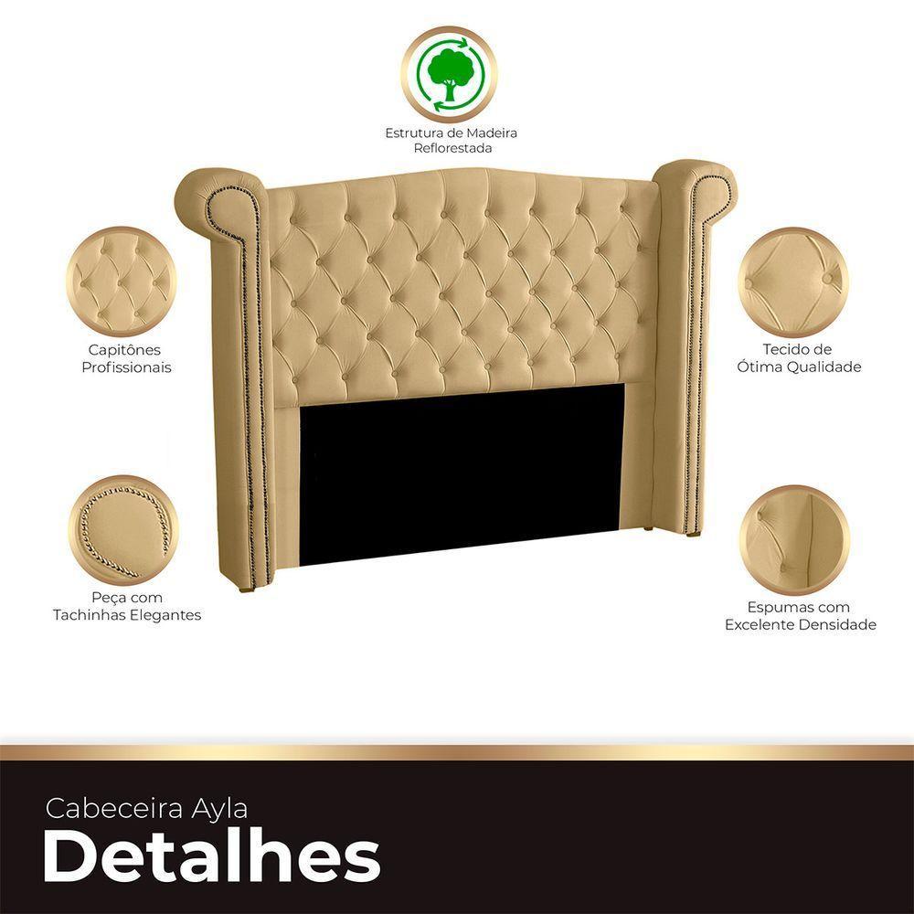 Cabeceira Casal Queen Size Estofada Para Cama Box Ayla Veludo Bege - 3