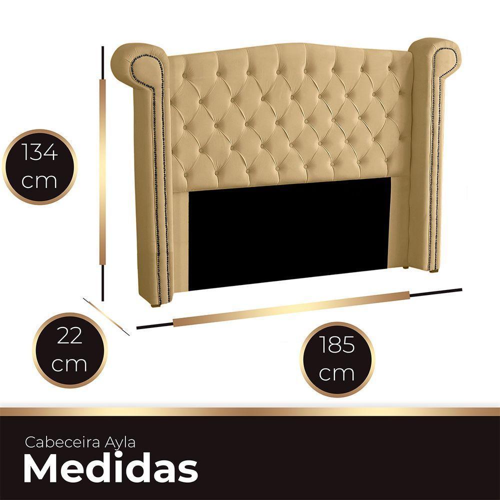 Cabeceira Casal Queen Size Estofada Para Cama Box Ayla Veludo Bege - 4