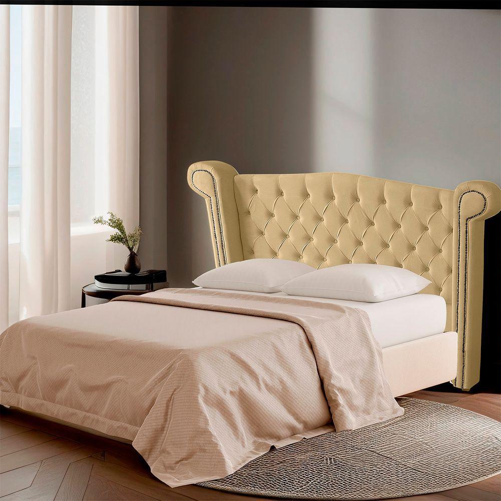Cabeceira Casal Queen Size Estofada Para Cama Box Ayla Veludo Bege - 6