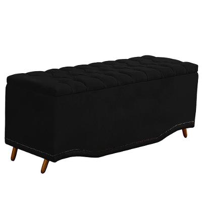 Calçadeira Baú Casal Estofada Maitê Veludo Preto