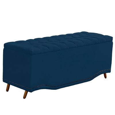 Calçadeira Baú King Size Estofada Maitê Veludo Cor Azul Marinho