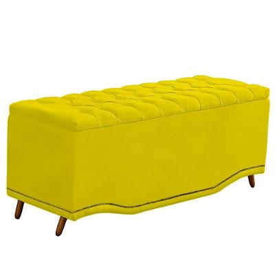 Calçadeira Baú King Size Estofada Maitê Veludo Cor Amarelo