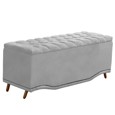 Calçadeira Baú King Size Estofada Maitê Veludo Cor Cinza Claro