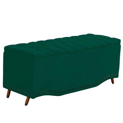 Calçadeira Baú King Size Estofada Maitê Veludo Cor Verde Esmeralda