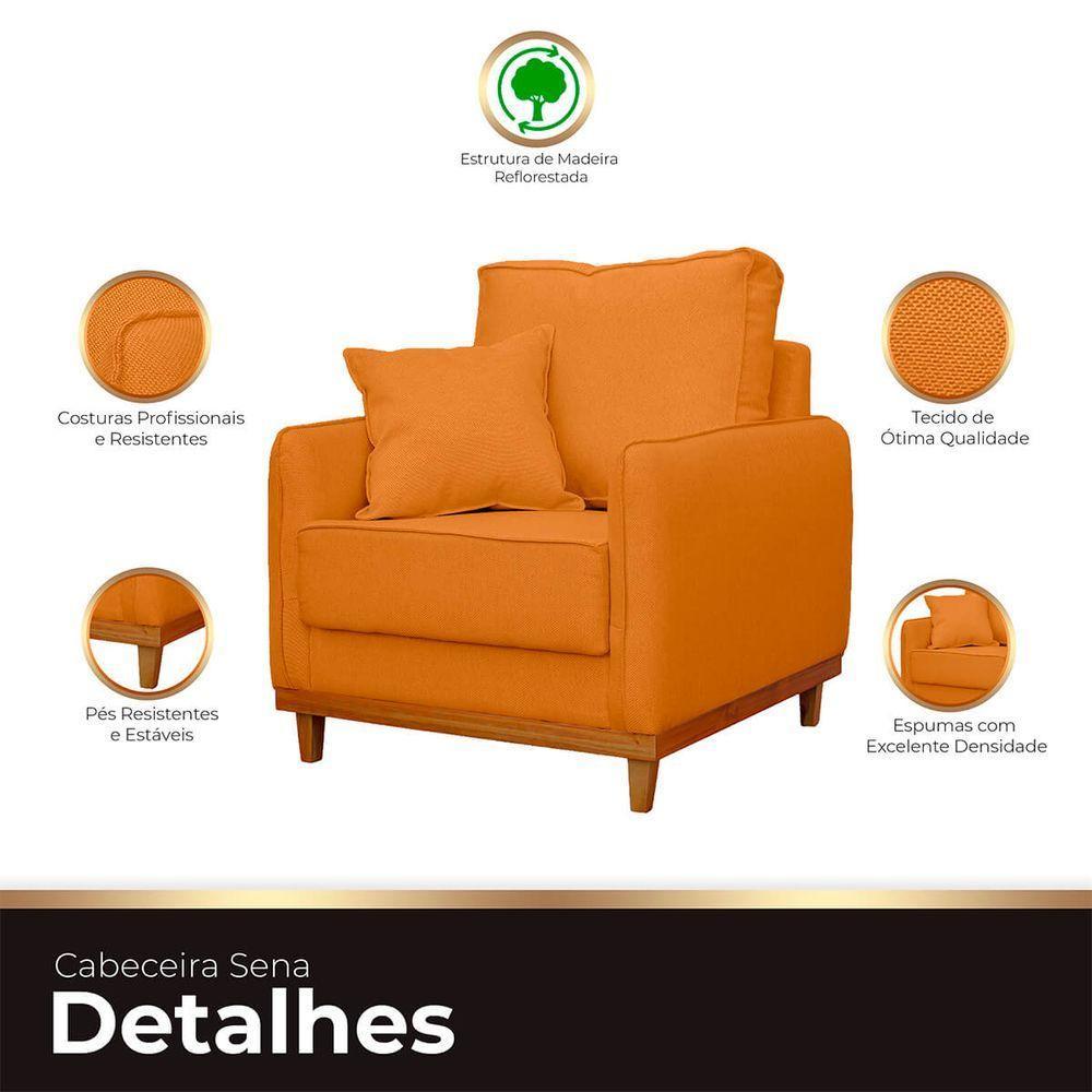 Kit Poltrona E Sofa Sena 2 Lugar Base De Madeira Para Sala Hotel Linho Terra Cota - 2