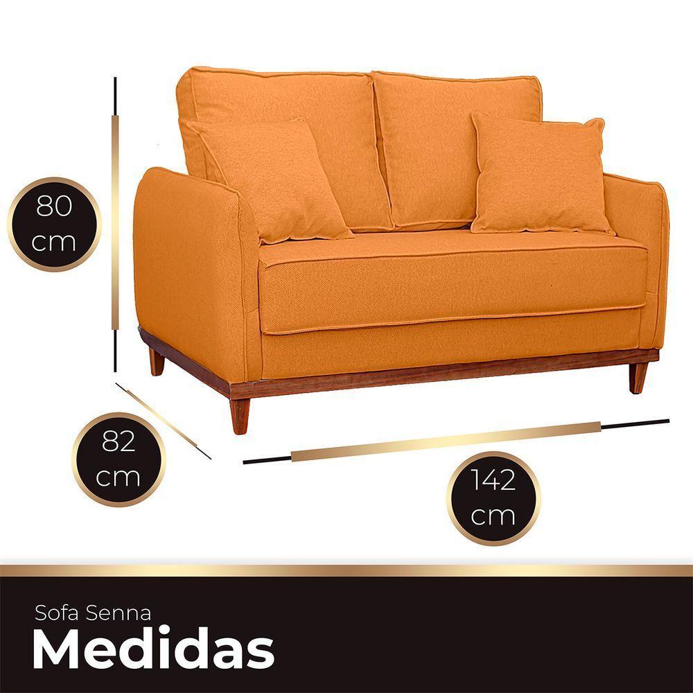 Kit Poltrona E Sofa Sena 2 Lugar Base De Madeira Para Sala Hotel Linho Terra Cota - 3