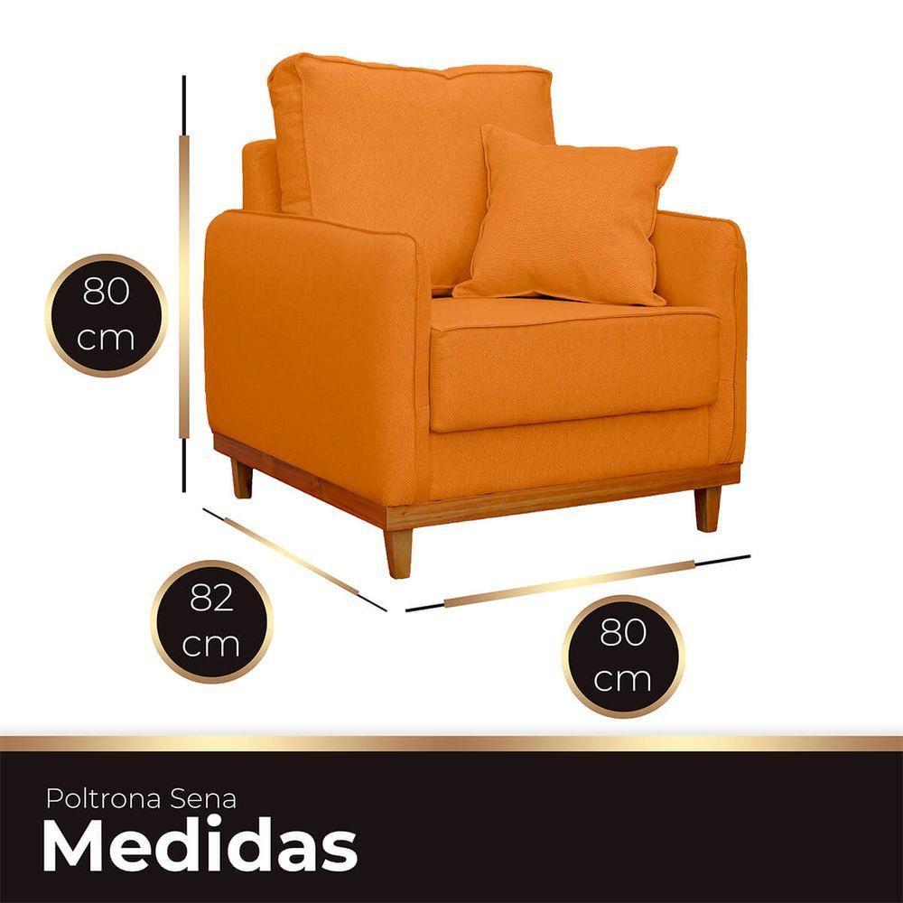 Kit Poltrona E Sofa Sena 2 Lugar Base De Madeira Para Sala Hotel Linho Terra Cota - 4