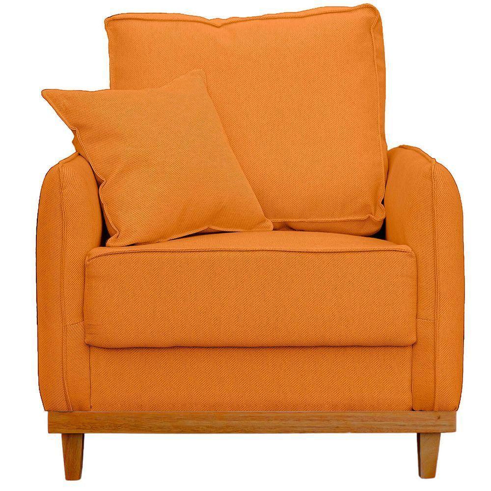 Kit Poltrona E Sofa Sena 2 Lugar Base De Madeira Para Sala Hotel Linho Terra Cota - 8