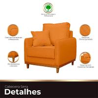 Kit Poltrona E Sofa Sena 2 Lugar Base De Madeira Para Sala Hotel Linho Terra Cota - 2