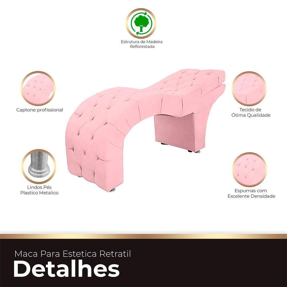 Maca Estofada Capitone Reclinável Julia Para Estetica Facial Sombrancelha E Cílios Suede Cor Rosa Bebe - 2