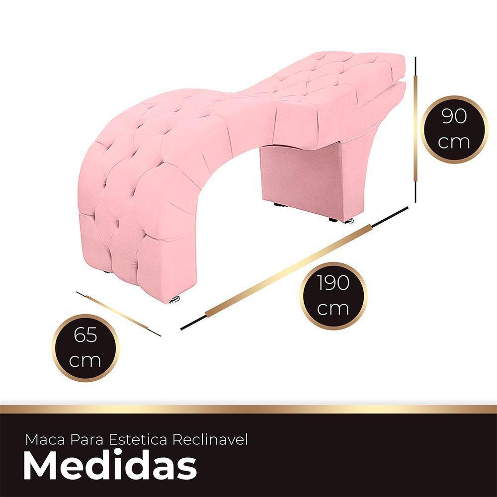 Maca Estofada Capitone Reclinável Julia Para Estetica Facial Sombrancelha E Cílios Suede Cor Rosa Bebe - 3