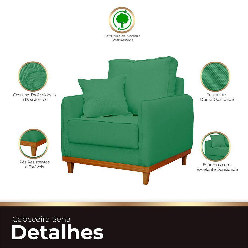 Kit Poltrona E Sofa Sena 2 Lugar Base De Madeira Para Sala Hotel Linho Verde - 2