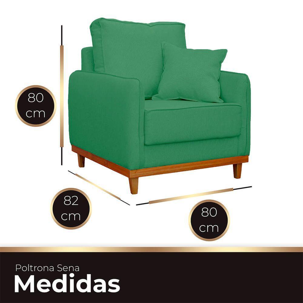 Kit Poltrona E Sofa Sena 2 Lugar Base De Madeira Para Sala Hotel Linho Verde - 4