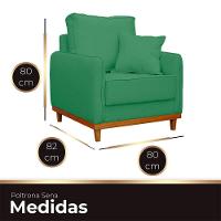 Kit Poltrona E Sofa Sena 2 Lugar Base De Madeira Para Sala Hotel Linho Verde