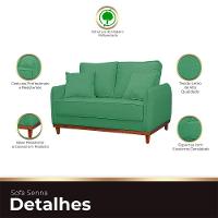 Kit Poltrona E Sofa Sena 2 Lugar Base De Madeira Para Sala Hotel Linho Verde - 6