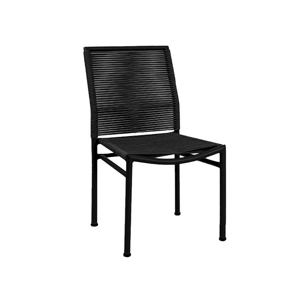 Kit 4 Cadeiras Lari Empilhavel Em Aluminio E Corda Nautica Preta - Preto - 3