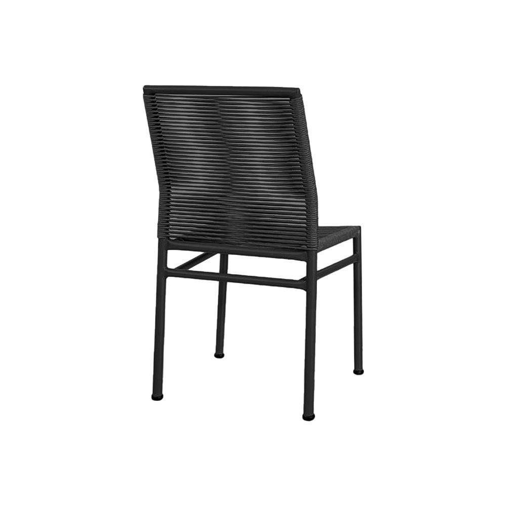 Kit 4 Cadeiras Lari Empilhavel Em Aluminio E Corda Nautica Preta - Preto - 4