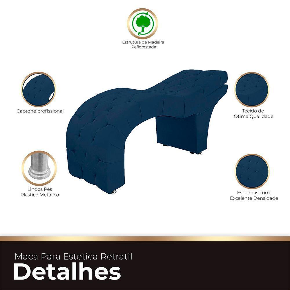 Maca Estofada Capitone Reclinável Julia Para Estetica Facial Sombrancelha E Cílios Suede Cor Azul Marinho - 2