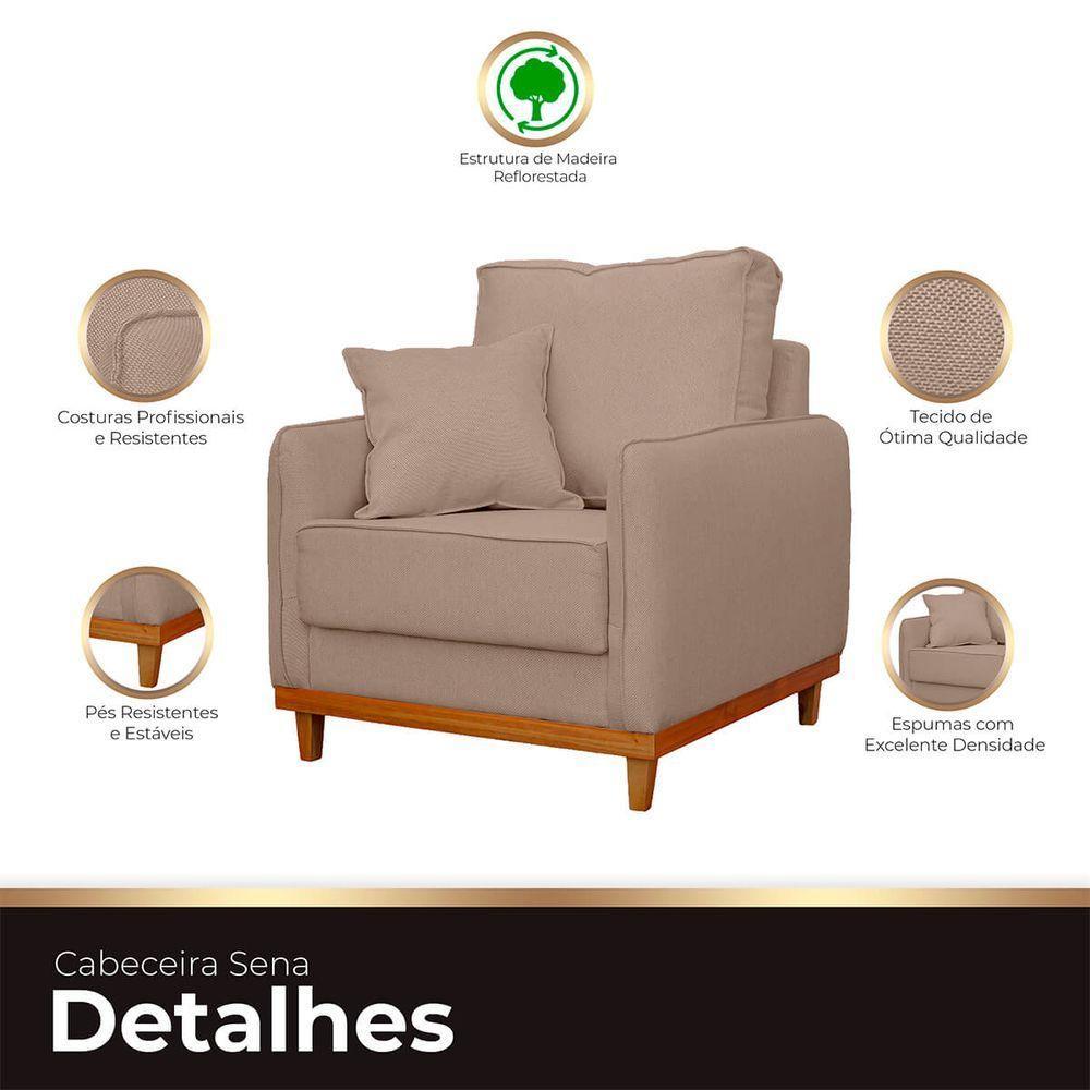 Kit Poltrona E Sofa Sena 2 Lugar Base De Madeira Para Sala Hotel Linho Bege - 2