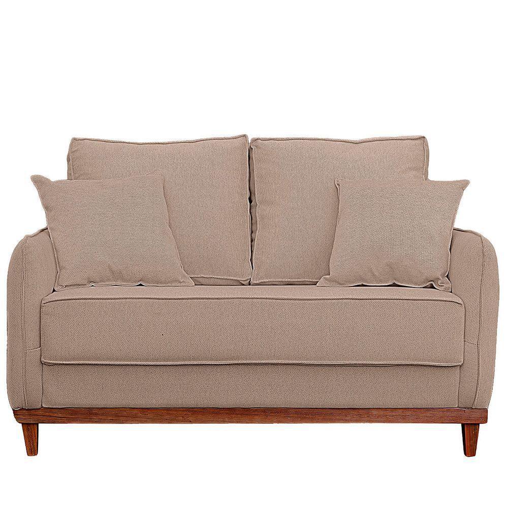 Kit Poltrona E Sofa Sena 2 Lugar Base De Madeira Para Sala Hotel Linho Bege - 7