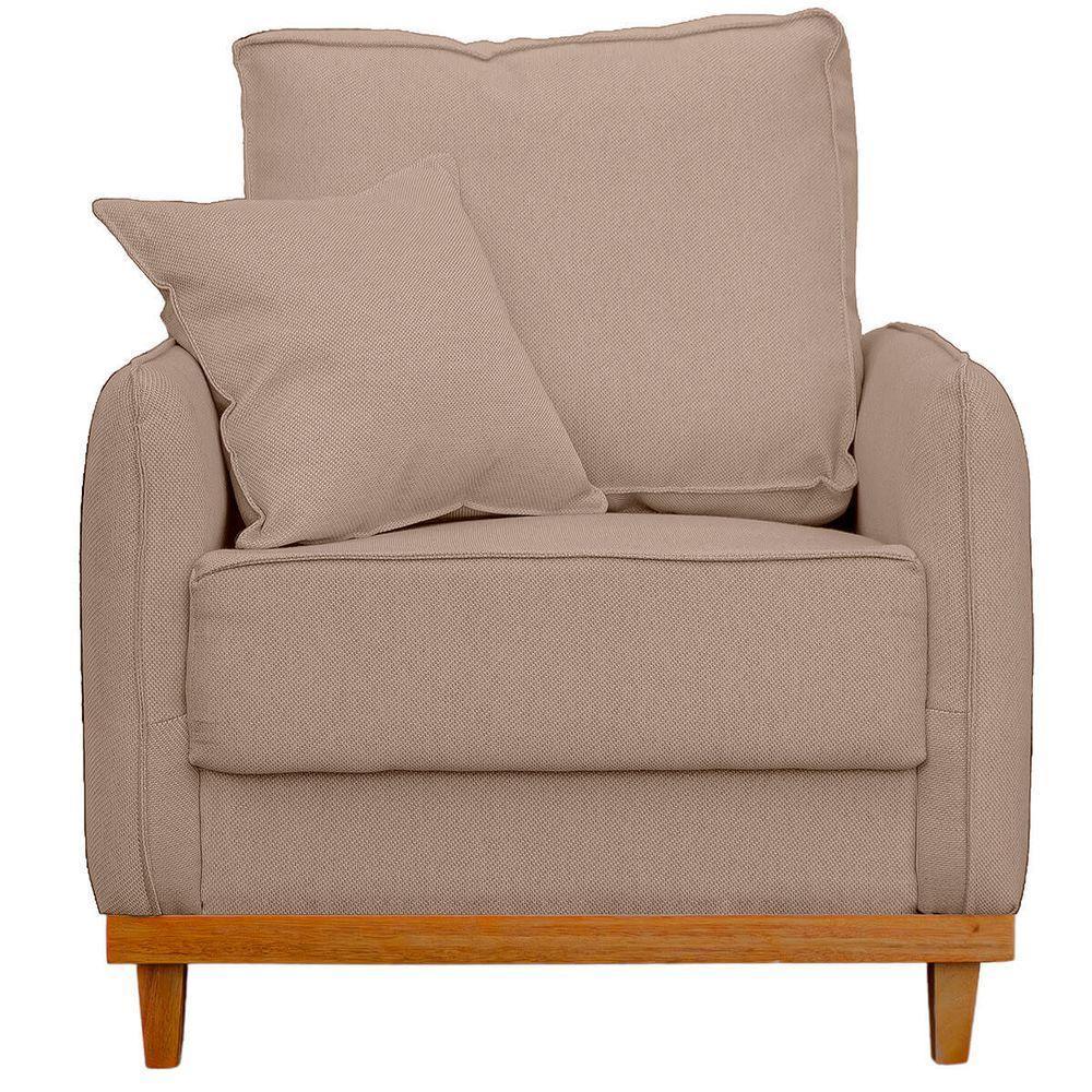 Kit Poltrona E Sofa Sena 2 Lugar Base De Madeira Para Sala Hotel Linho Bege - 8