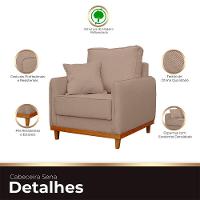 Kit Poltrona E Sofa Sena 2 Lugar Base De Madeira Para Sala Hotel Linho Bege - 2
