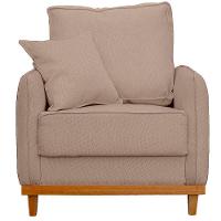 Kit Poltrona E Sofa Sena 2 Lugar Base De Madeira Para Sala Hotel Linho Bege - 8