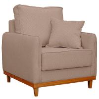 Kit Poltrona E Sofa Sena 2 Lugar Base De Madeira Para Sala Hotel Linho Bege - 10