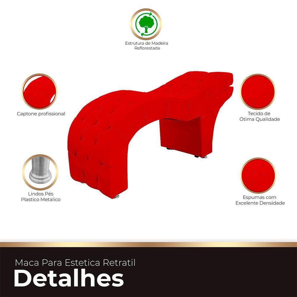 Maca Estofada Capitone Reclinável Julia Para Estetica Facial Sombrancelha E Cílios Suede Cor Vermelho - 2