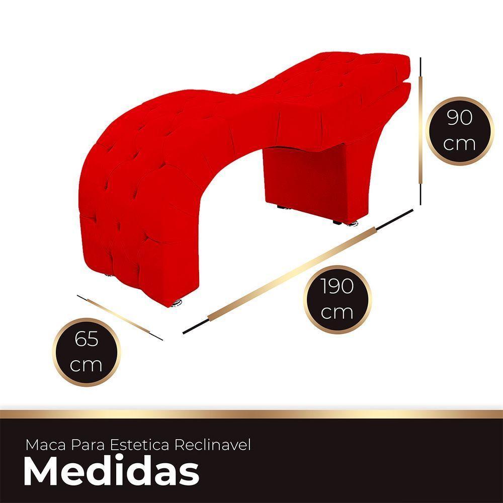 Maca Estofada Capitone Reclinável Julia Para Estetica Facial Sombrancelha E Cílios Suede Cor Vermelho - 3