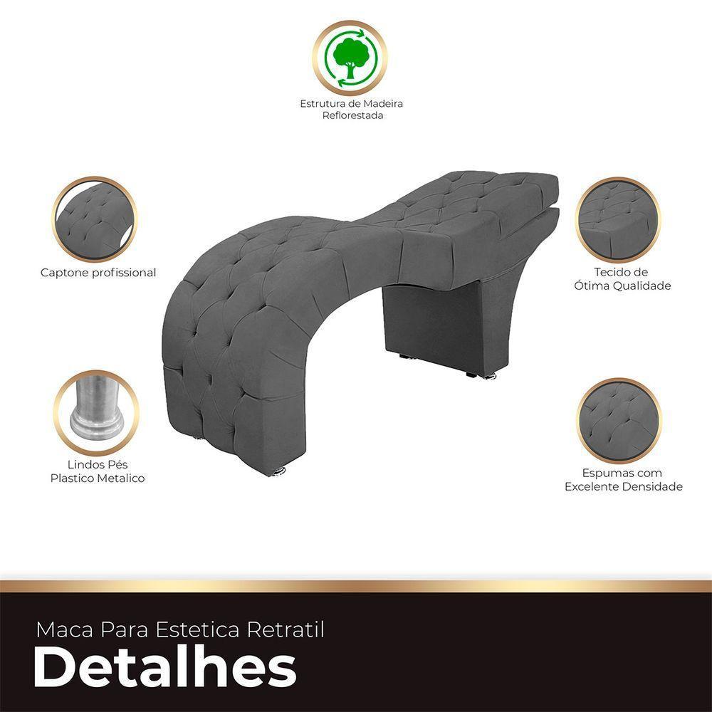 Maca Estofada Capitone Reclinável Julia Para Estetica Facial Sombrancelha E Cílios Suede Cor Cinza Chumbo - 2