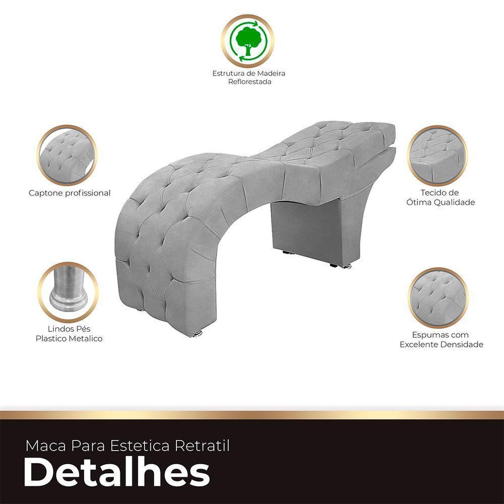 Maca Estofada Capitone Reclinável Julia Para Estetica Facial Sombrancelha E Cílios Suede Cinza - 2