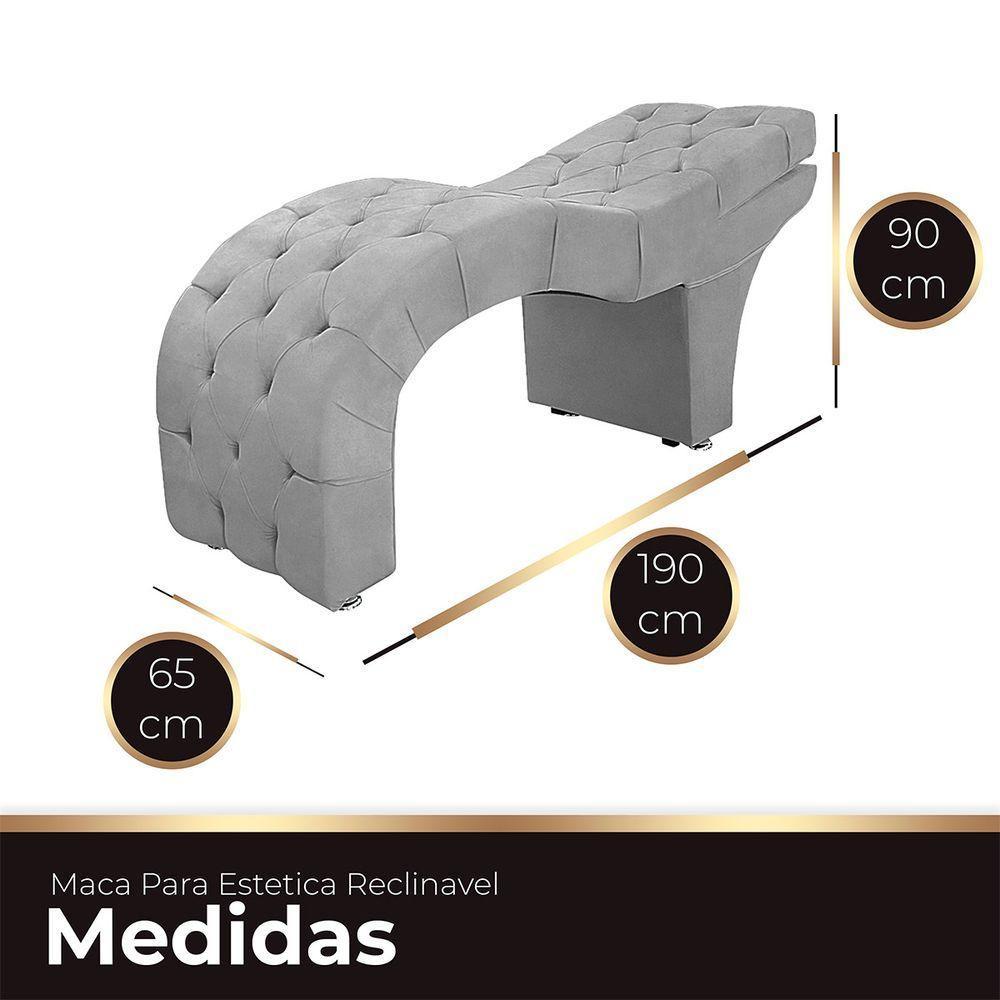 Maca Estofada Capitone Reclinável Julia Para Estetica Facial Sombrancelha E Cílios Suede Cinza - 3