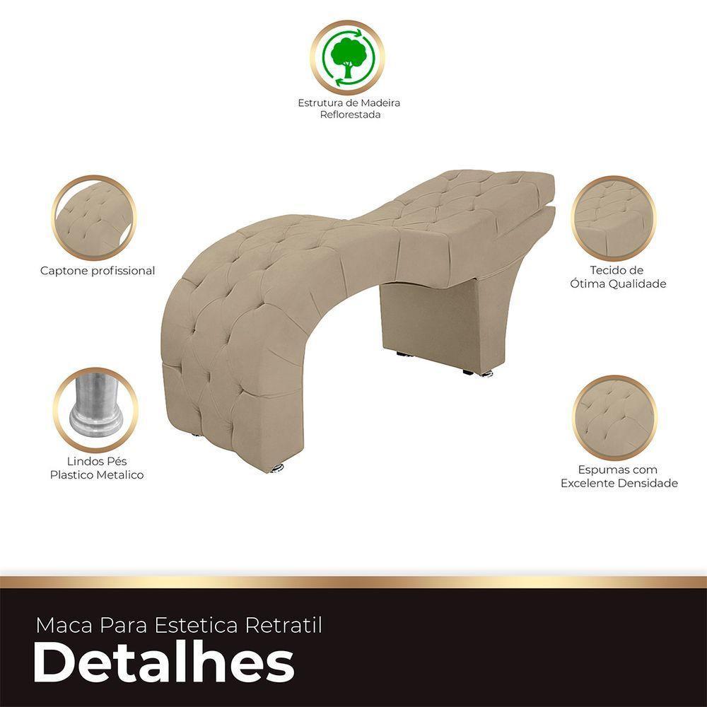 Maca Estofada Capitone Reclinável Julia Para Estetica Facial Sombrancelha E Cílios Suede Cor Bege Médio - 2