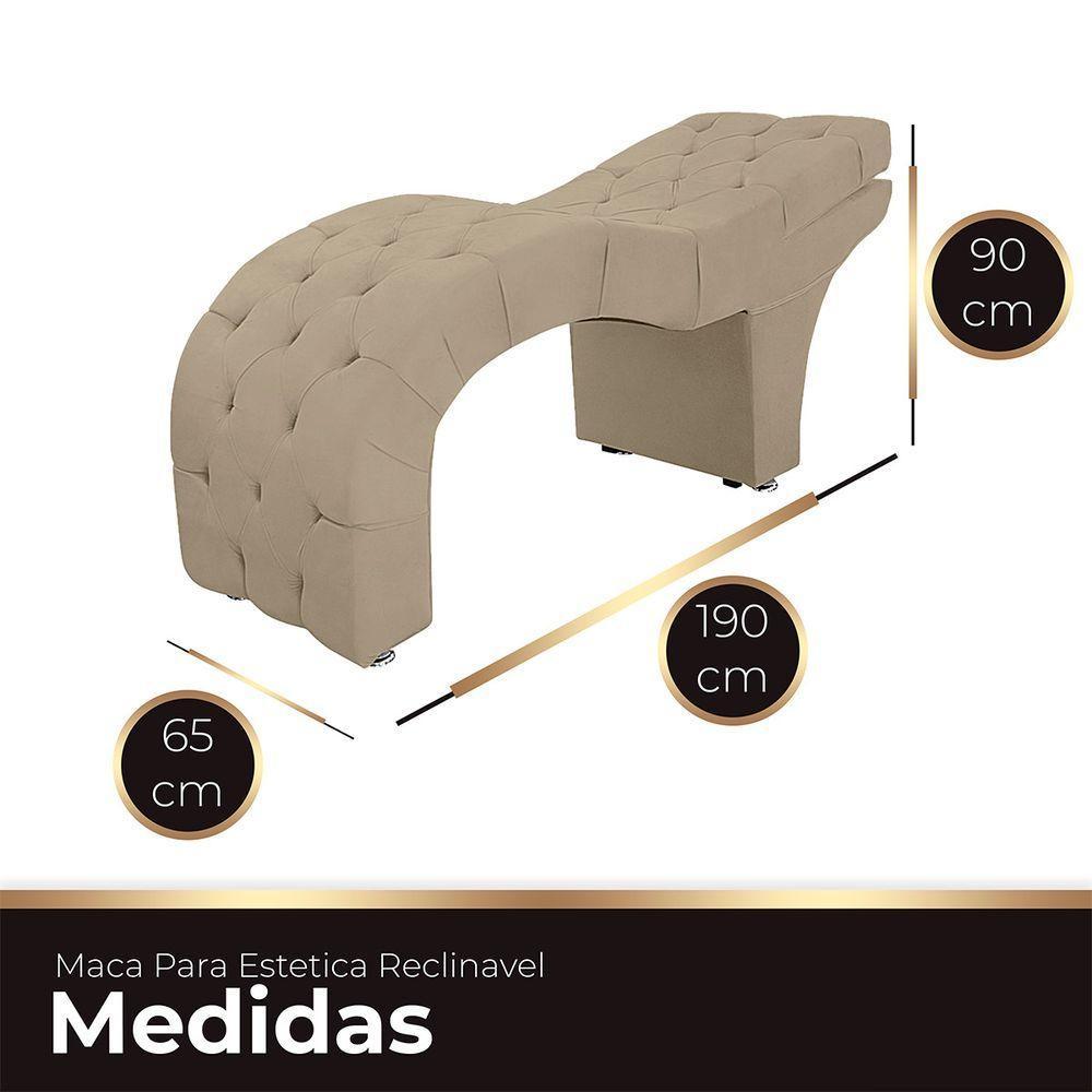 Maca Estofada Capitone Reclinável Julia Para Estetica Facial Sombrancelha E Cílios Suede Cor Bege Médio - 3