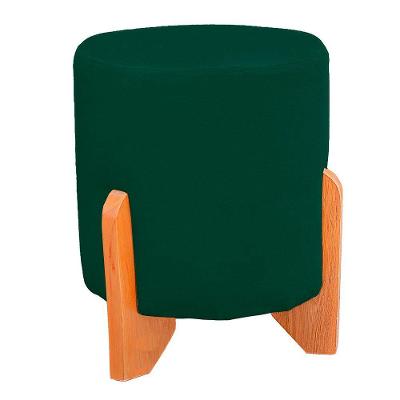 Puff Thor Luxo Madeira Maciça Redondo Suede Cor Verde Esmeralda