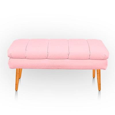 Puff Aparador Estofado Italy Decorativo Veludo Cor Rosa Bebe